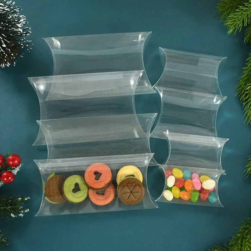 

10pc Pillow Shape Candy Box PVC Transparent Plastic Packaging Gift Cookie Display Pouch Baby Shower Wedding Birthday Party Decor
