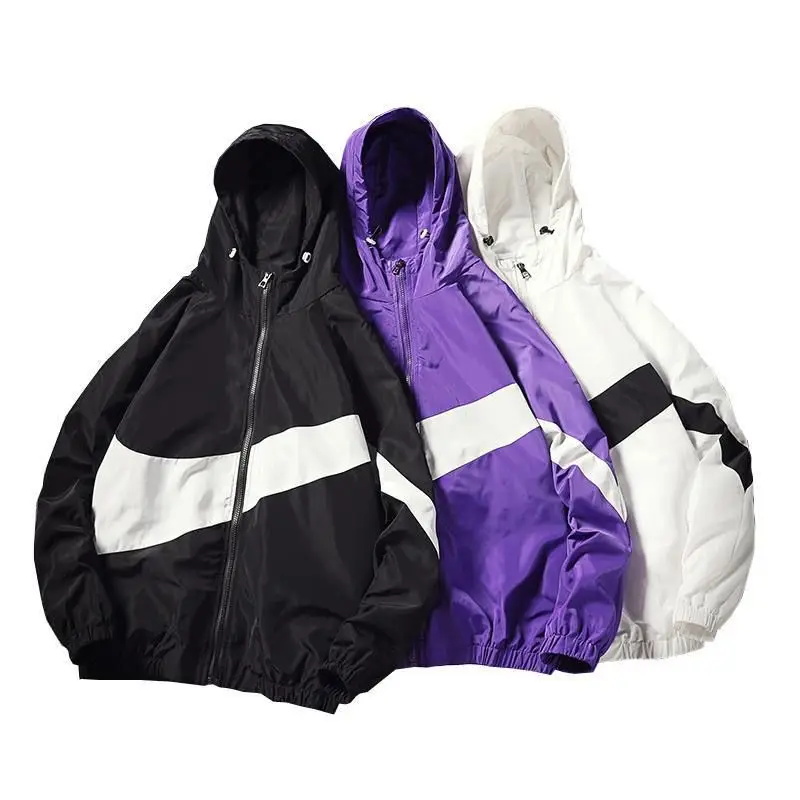 

New men's summer thin hooded sun protection suit, long sleeved color matching zippered jacket set, sweatshirt for men and women