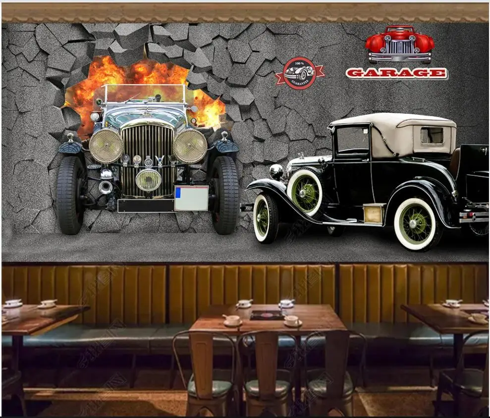 

custom mural 3d photo wallpaper retro vintage car brick wall restaurant living room home decor panoramic wallpapers on the wall