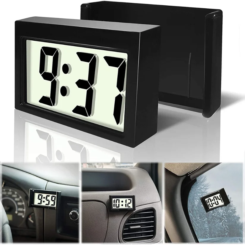 

Car Dashboard Digital Clock - Vehicle Adhesive Clock with Jumbo LCD Time & Day Display - Mini Automotive Stick On Watch for Car