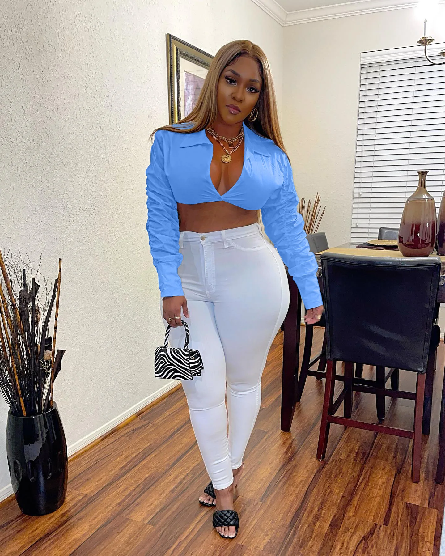 

Turn-Down Collar Shirts Long Sleeve Chic Cropped Tops 2022 Casual Sexy Button Blouses Women