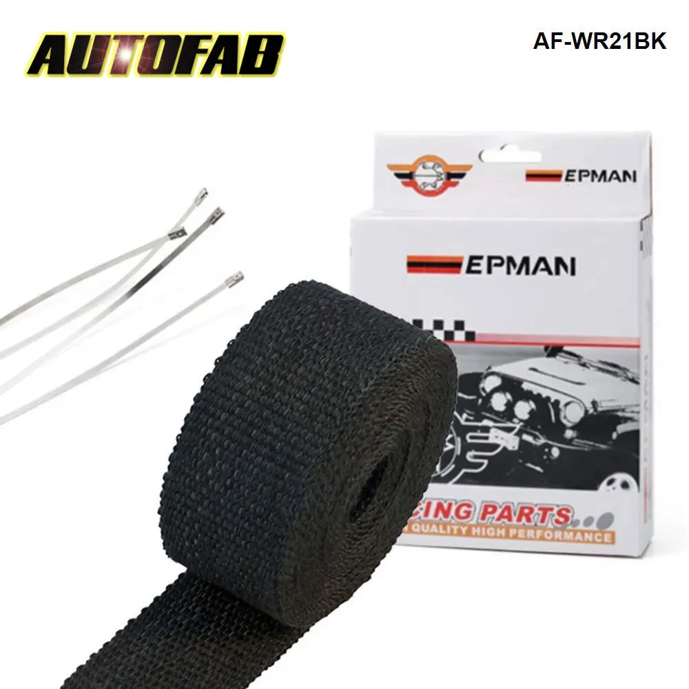 

AUTOFAB - EPMAN Black Turbo Manifold Heat Exhaust Thermal Wrap Tape + Stainless Ties 2"X10meter For Honda Civic EK9 AF-WR21BK