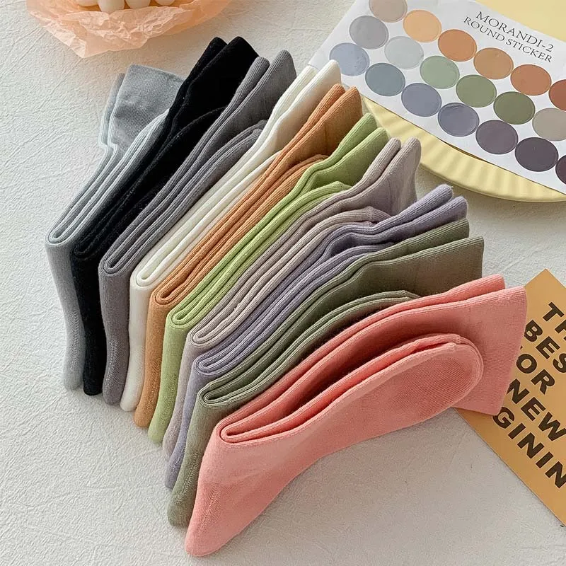 Women Simplicity Socks Candy Color Cotton Long Socks Girls Cute Korea Style Breathable Casual Cotton Socks Female Fashion