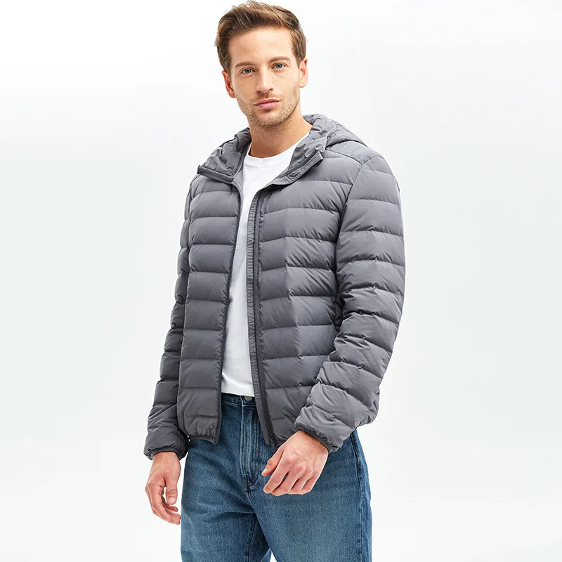 New winter seamless thin down jacket men's stand-up collar hooded fashion 90 white duck down coats for men winter Men's jacket