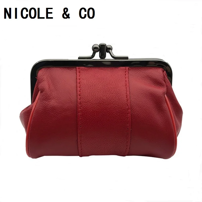 NICOLE & CO Mini Coin Purse Women Genuine Leather Sheepskin Key Wallet Original New Men Metal Hasp Card&ID Holder Bag Money Clip