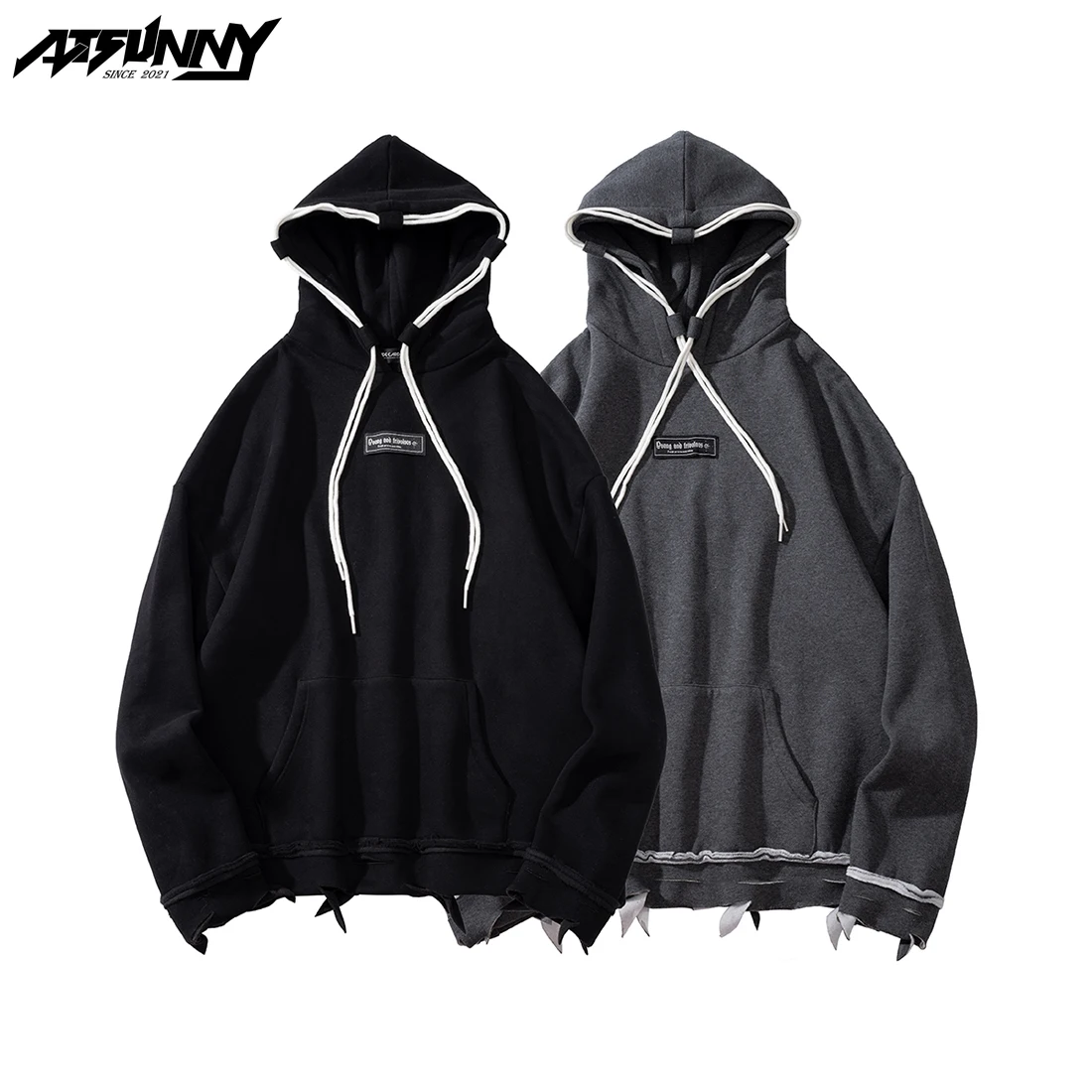 

ATSUNNY Streetwear Harajuku Hoodie Pullover Hip Hop Knit Fashion Oversize Thicken Hoodies Sweatshirt Autumn and Winter Clothes