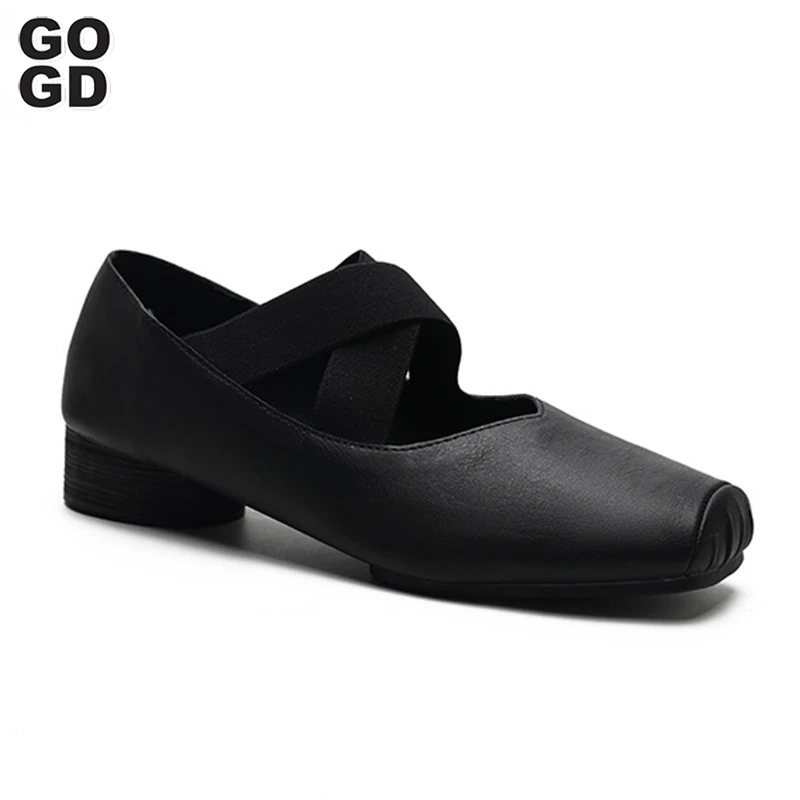 

GOGD Brand Fashion Women's Ballet Flats Genuine Leather Mary Jane Shoes New 2023 Summer Solid Color Low-Heeled Elegant Style
