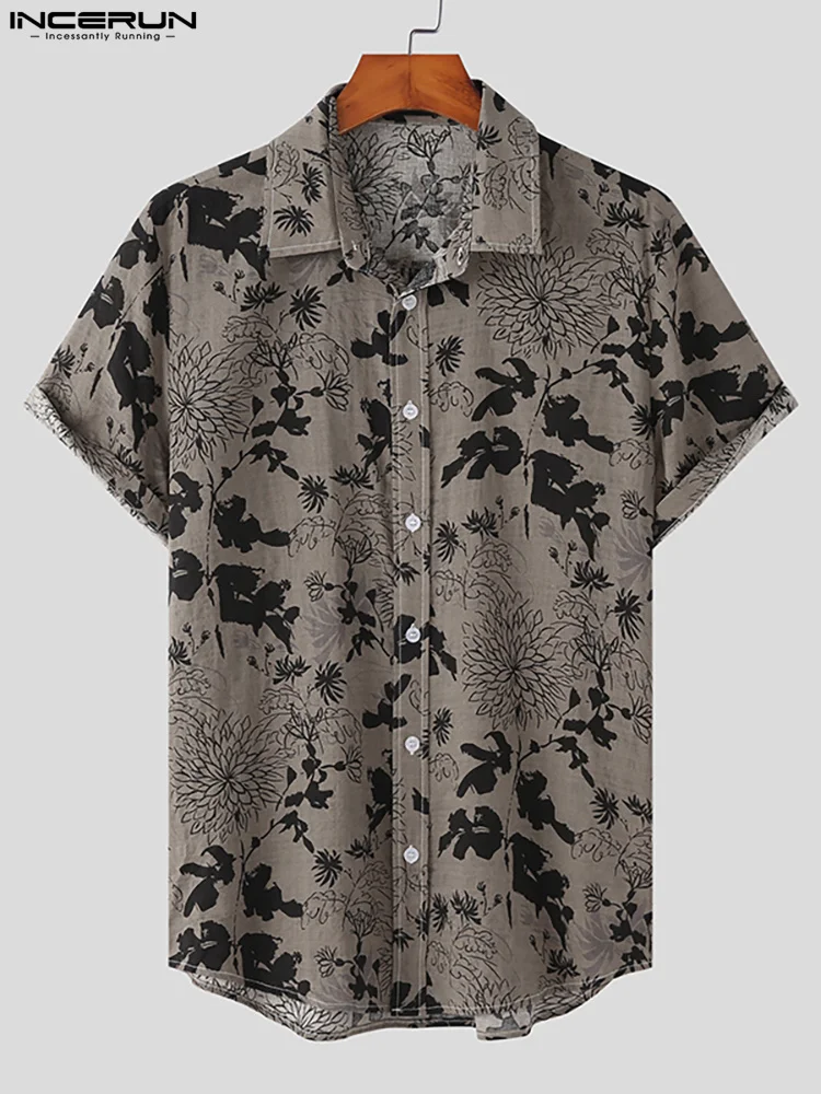 INCERUN Tops 2022 New Men's Short Sleeve Printed Shirts Fashion Male Button Up Summer Casual Holiday Vacation Lapel Shirts S-5XL