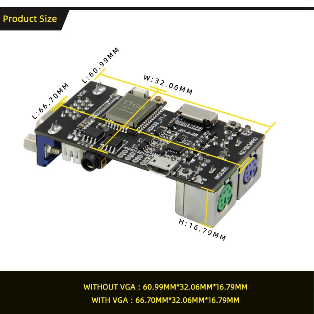 Фото Лидер продаж FabGL VGA32 VGA ESP32 Модуль PSRAM V1.4 Контроллер PS/2 Мышь Клавиатура Графическая библиотека Игра ANSI/ Терминальные схемы №4