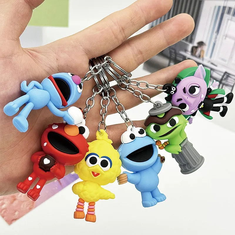 Sesame Street PVC Figure Keychain ELMO Cookie Monster Cartoon Doll Key Rings Car Backpack Pendant Keyholder Jewelry Kid Gifts