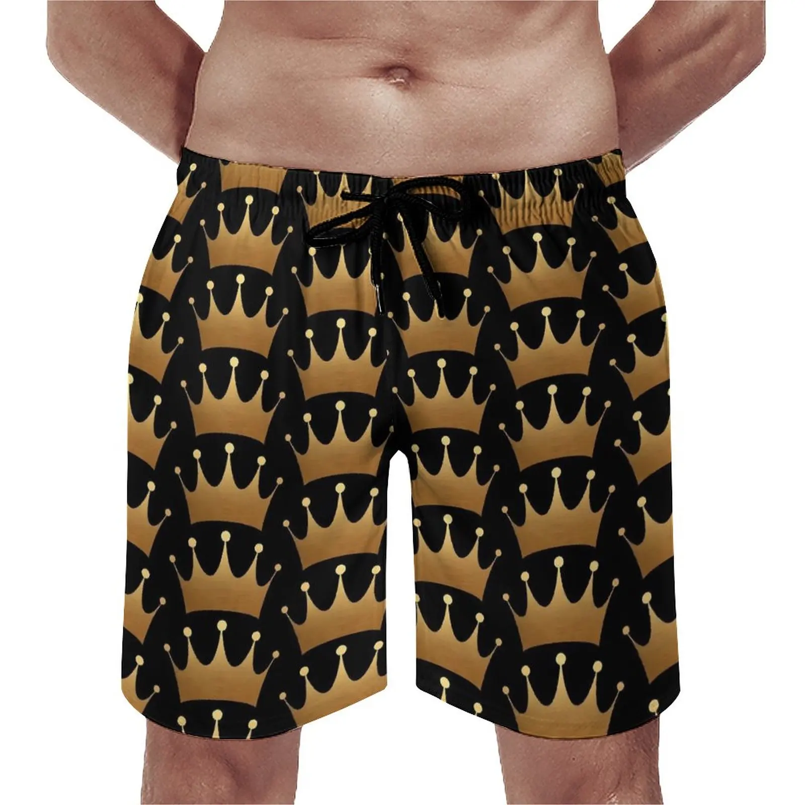 

Board Shorts Queen Print Casual Swim Trunks Gold Crown Men Quick Dry Sports Fitness Trendy Large Size Beach Shorts