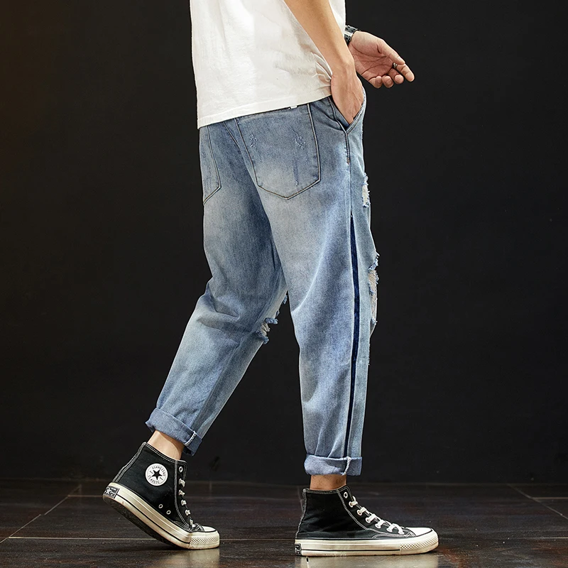 Mens Ripped Jeans Light Blue Distressed 