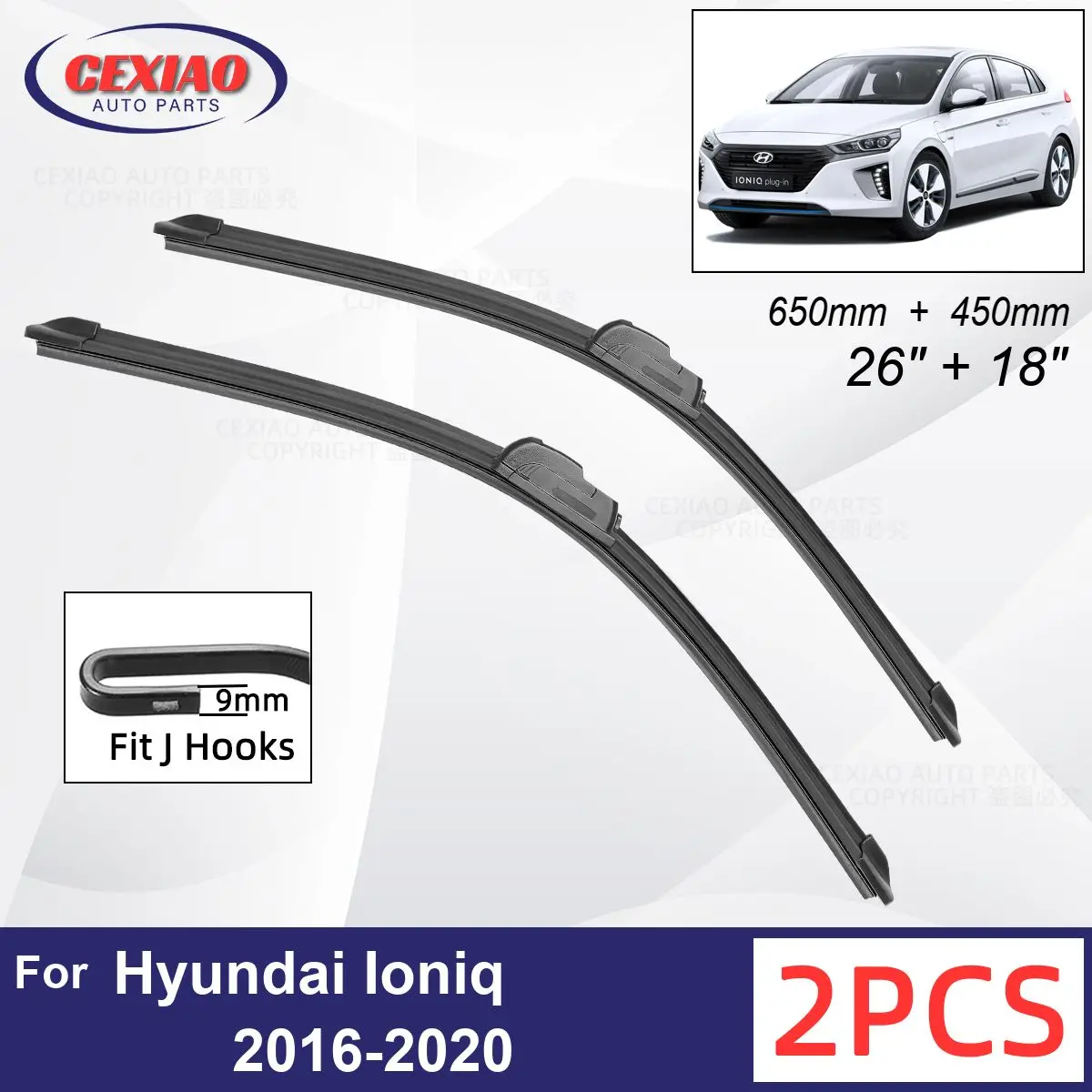 

Car Wiper For Hyundai Ioniq 2016-2020 Front Wiper Blades Soft Rubber Windscreen Wipers Auto Windshield 26"+18" 650mm + 450mm