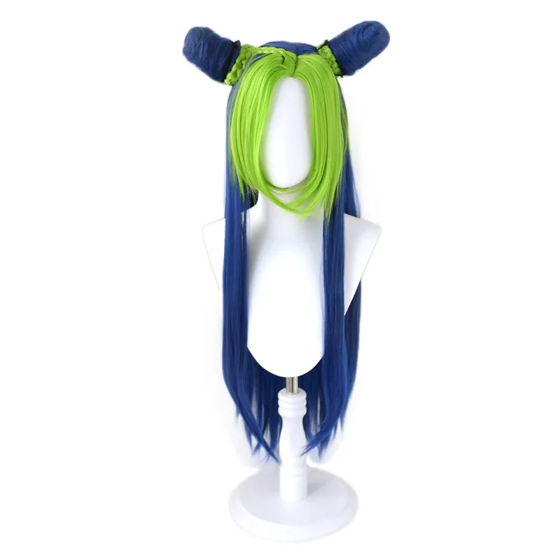 

JOJO Jolyne Cujoh Long Cosplay Wig Jojo's Bizarre Adventure Golden Wind Kujo Green Version Buns Braids Synthetic Hair Wigs + Wig