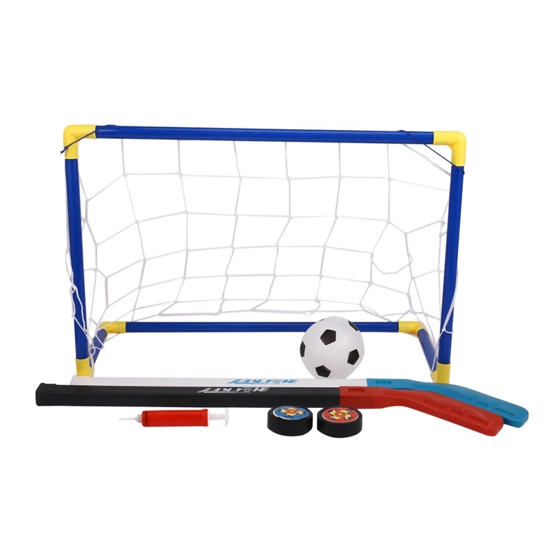 

FBIL-2 In 1 Outdoor/Indoor Kids Sports Soccer & Ice Hockey Goals With Balls And Pump Practice Scrimmage Game Football Toy Set