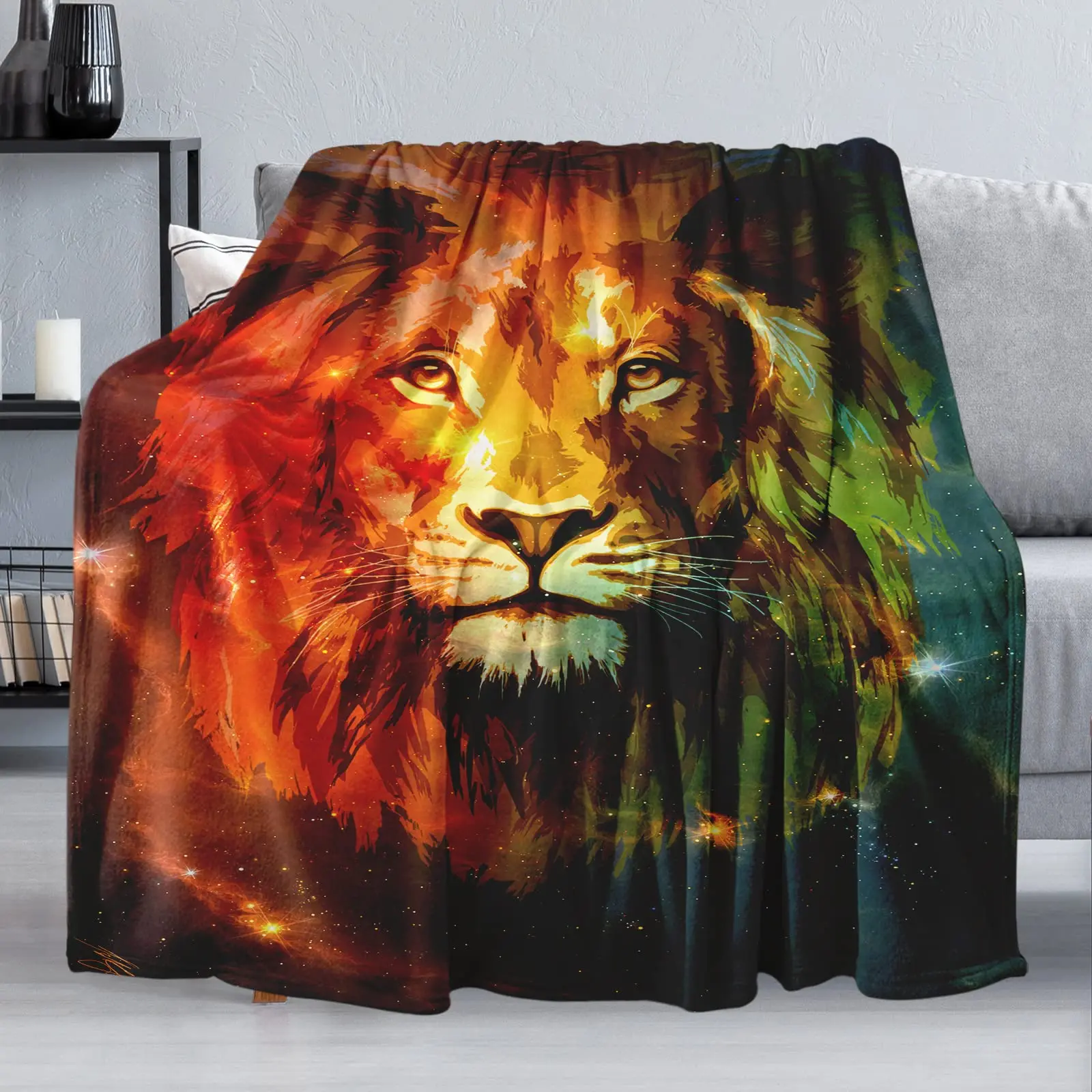

Lion Throw Blanket Soft Warm Wildlife Animals Lion Tiger for Bed Couch Sofa for Teens Adults Birthday Gifts Flannel Blanket