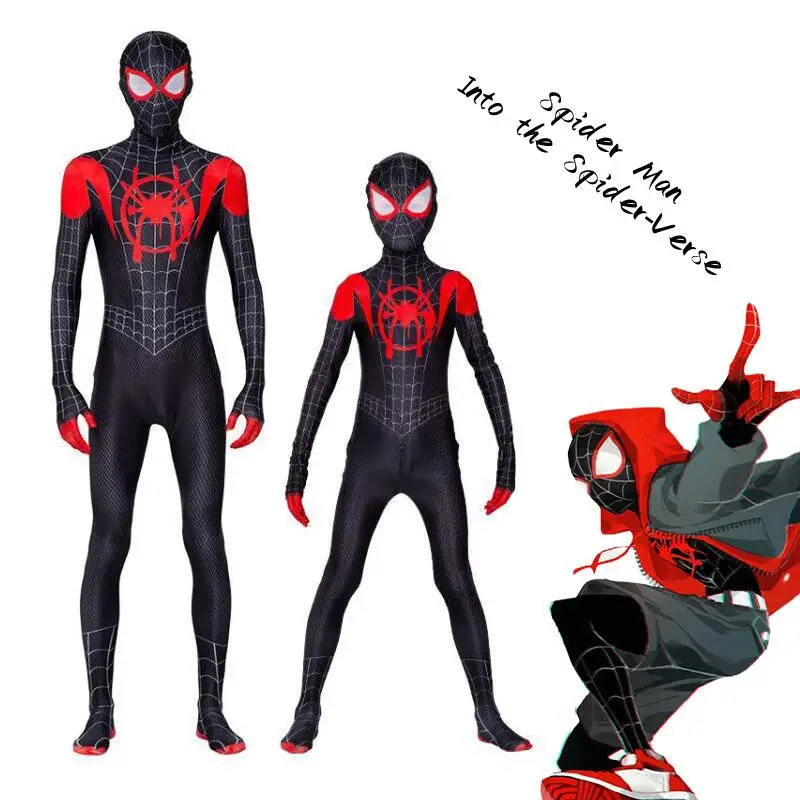 Spiderman Cosplay Costume Spider Man Into The Spider Verse Miles Morales Cosplay Bodysuit Jumpsuits Halloween Costumes for Kids