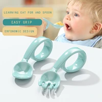 baby learn to eat training spoon elbow bendable temperature sensing fork spoon