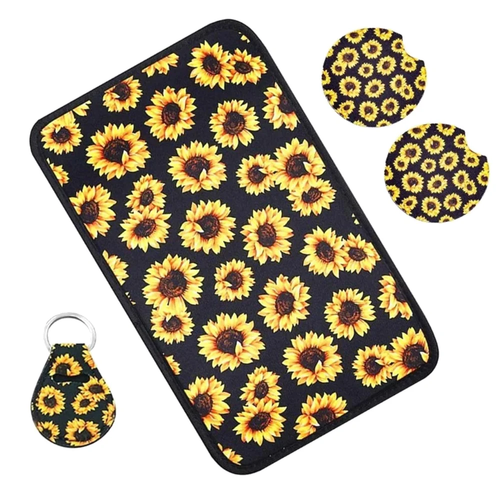 

12Pcs Cover Set Car Center Console Cover Car Steering Wheel Cover Steering Wheel Cover Sunflowers Keyring