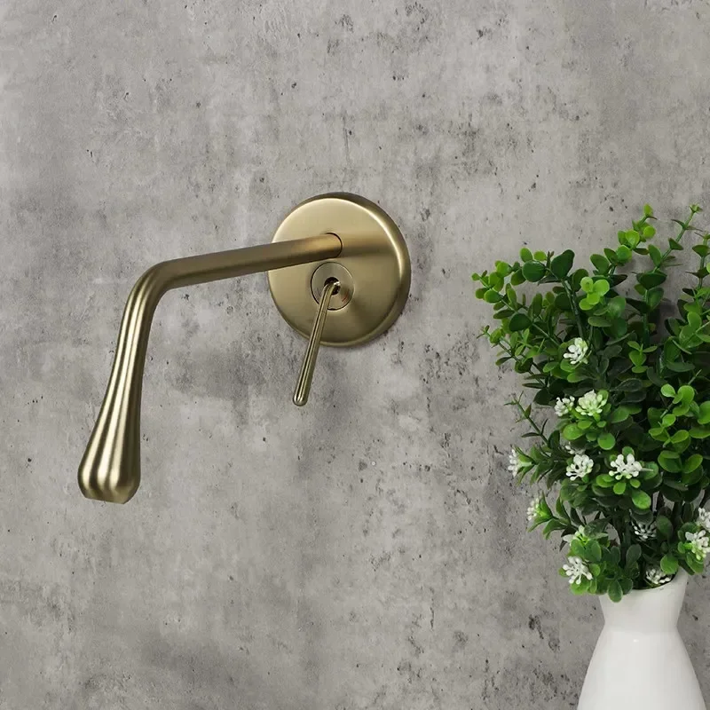 Смеситель для раковины в ванную комнату настенный кран цвета розового золота