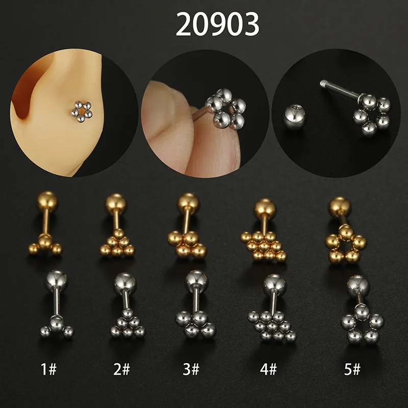 

1PC 20G Stainless Steel Mini Stud Earring Piercing for Women Geometry Bead Helix Tragus Conch Cartilage Earring Piercing Jewelry