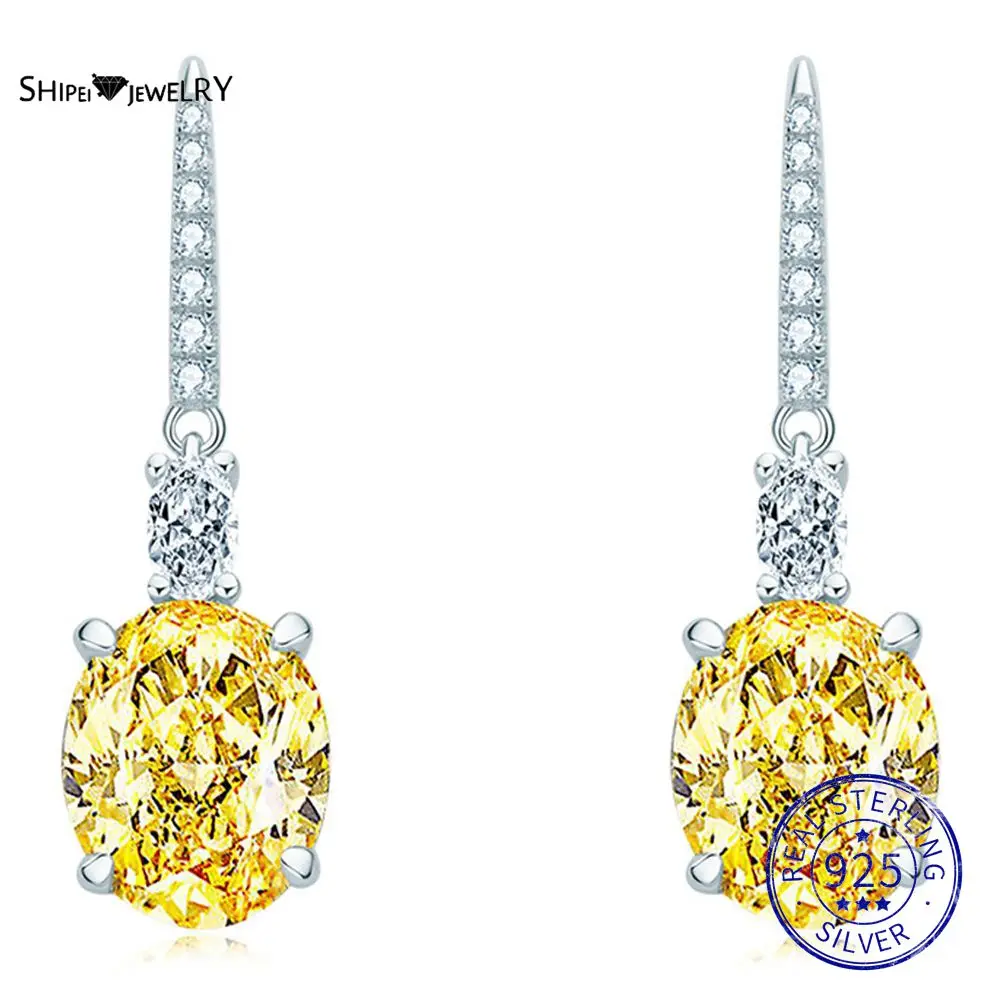 

Shipei 100% 925 Sterling Silver Crushed Ice Cut Created Moissanite Gemstone Wedding Engagement Drop Dangle Earrings Fine Jewelry