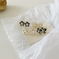 black elegant flower womens stud earrings korean fashion exquisite statement earrings 2022 simulation pearl jewelry for women