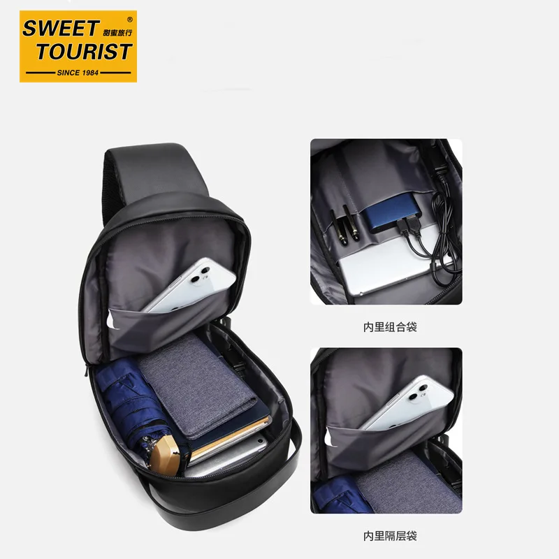 Hard Shell 3d Fashion Brand Men's Chest Bag, Casual Shoulder Bag With Usb Multi-function For Business And Travel