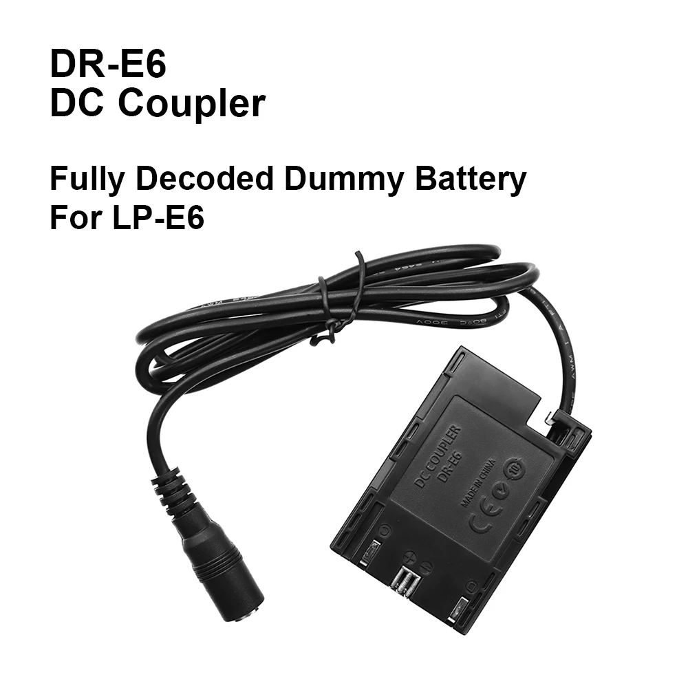 DR-E6 DC Coupler Connector Dummy Battery for LP-E6 External Power Charger for Canon EOS 5D4 5D3 6D 6D2 7D 90D R R5 R6 etc.