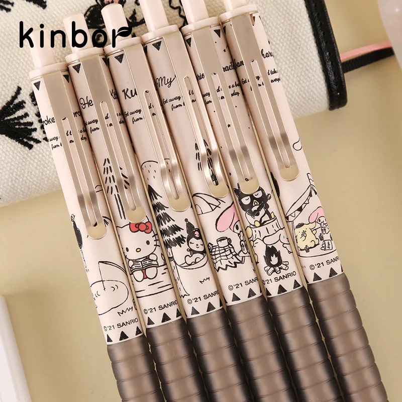 

6pcs Sanrio HelloKitty Mymelody Kuromi Kinbor Cartoon Press Gel Pen Creative Press Water Pen Student Exam Writing Signature Pen