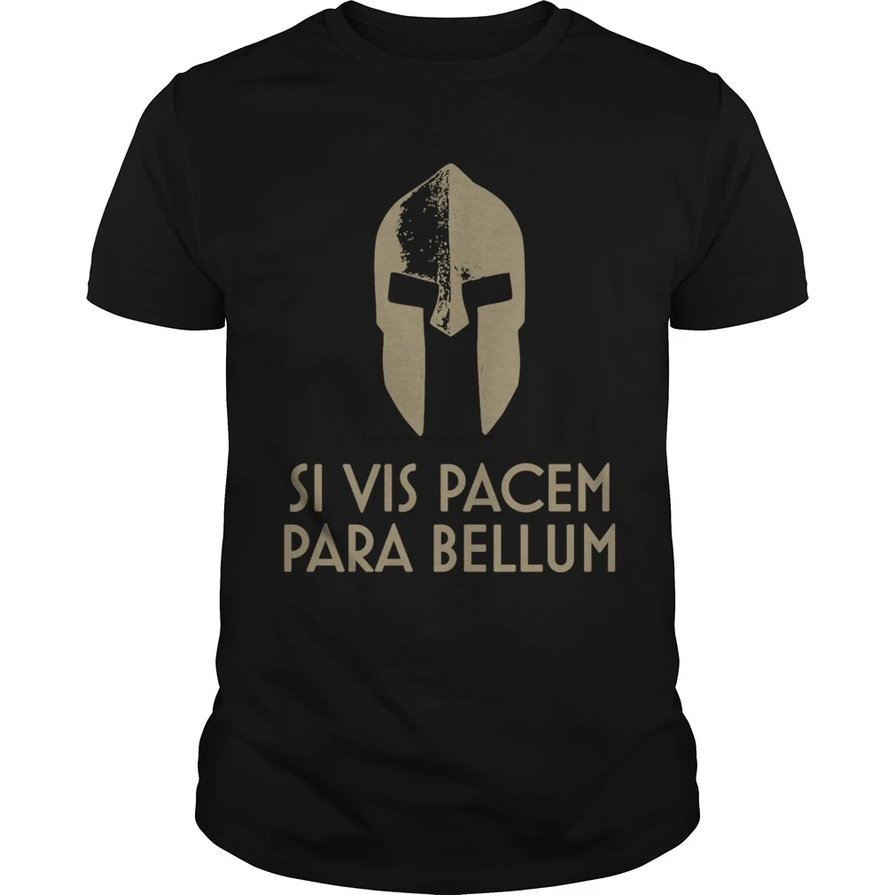 

Men Tshirt Spartan Helm Latin Motto Si Vis Pacem Para Bellum T-Shirt Cool Women T-Shirt Tees Top