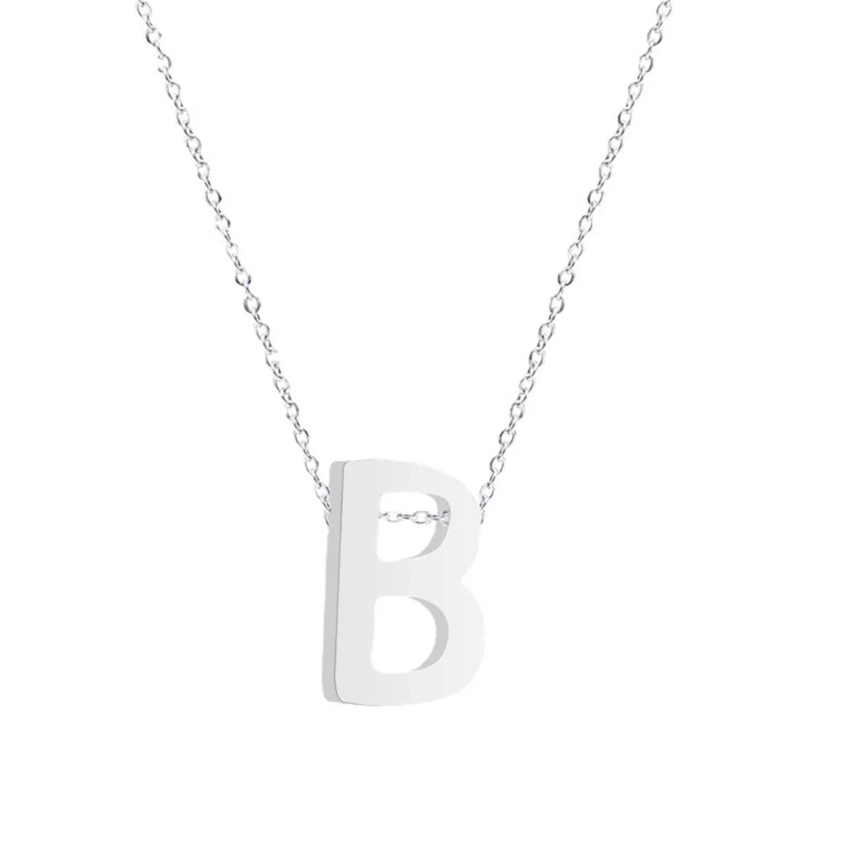 

2Pcs Stainless Steel Necklace 26 Letters of the Alphabet A-Z Steel Color Mirror Fine Polished Pendant Necklace