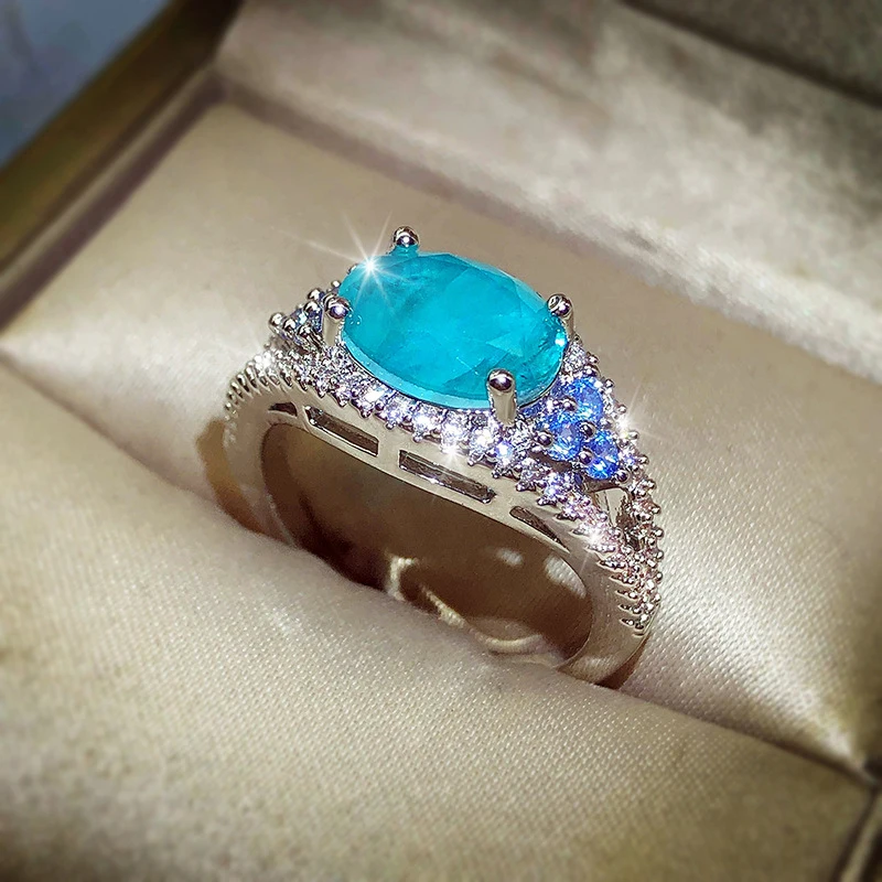 

2022 New Fashion Geometric Blue Palaiba Ring Zircon Wedding Jewelry Valentine's Day Prom Accessories Gift KYRA01712
