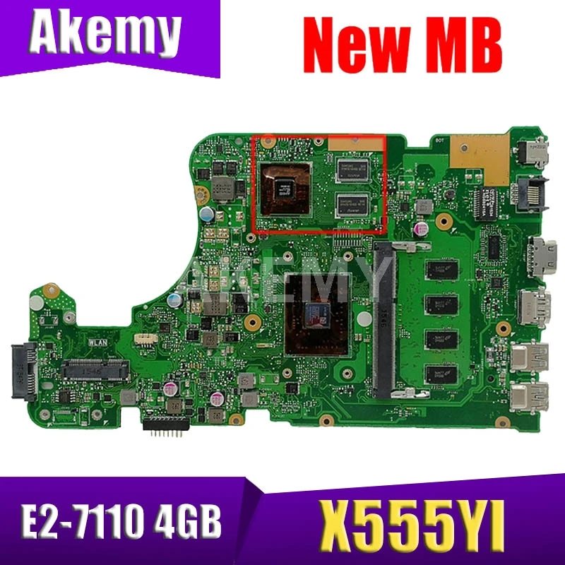 

Материнская плата Akemy для ноутбука ASUS X555DG, материнская плата X555YI X555DG E2-7110 4 Гб R5 M320 2 Гб REV 2,0, протестирована, модель 90NB09C0-R00080
