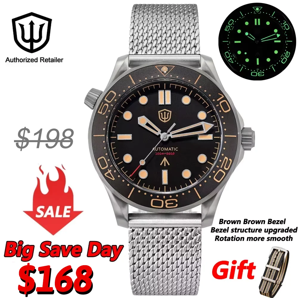 Фото Watchdives WD007 V3 007 NTTD Черные механические часы NH35/NH38 Наручные часы с сапфировым стеклом Светящиеся титановые автоматические часы №1