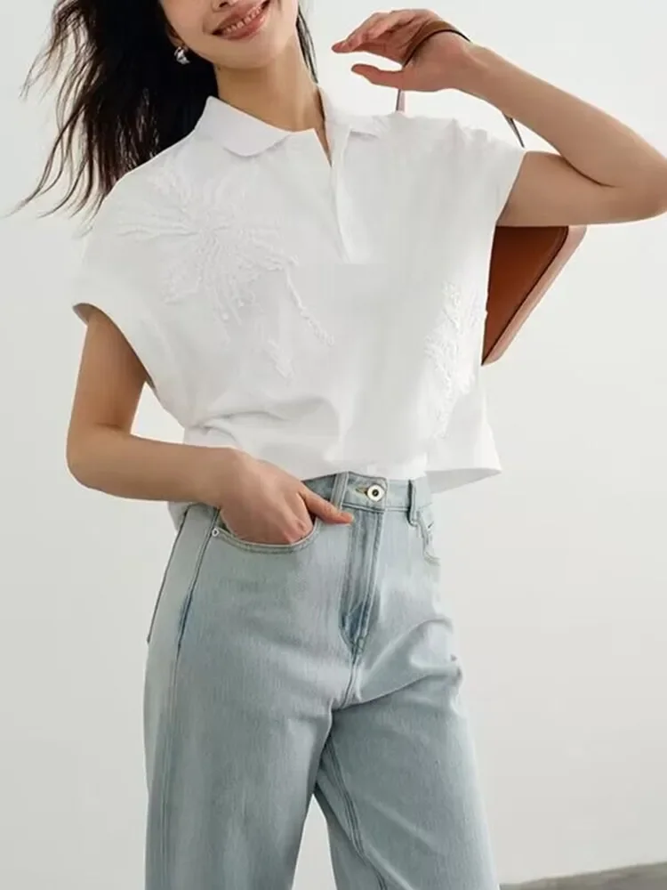 Женская футболка с отложным воротником и коротким рукавом