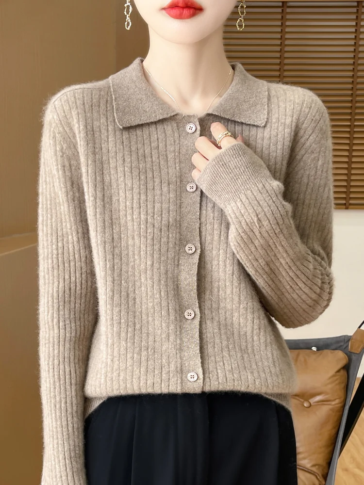 2024 Модный женский кардиган с отложным воротником Осень-зима Женский кашемировый