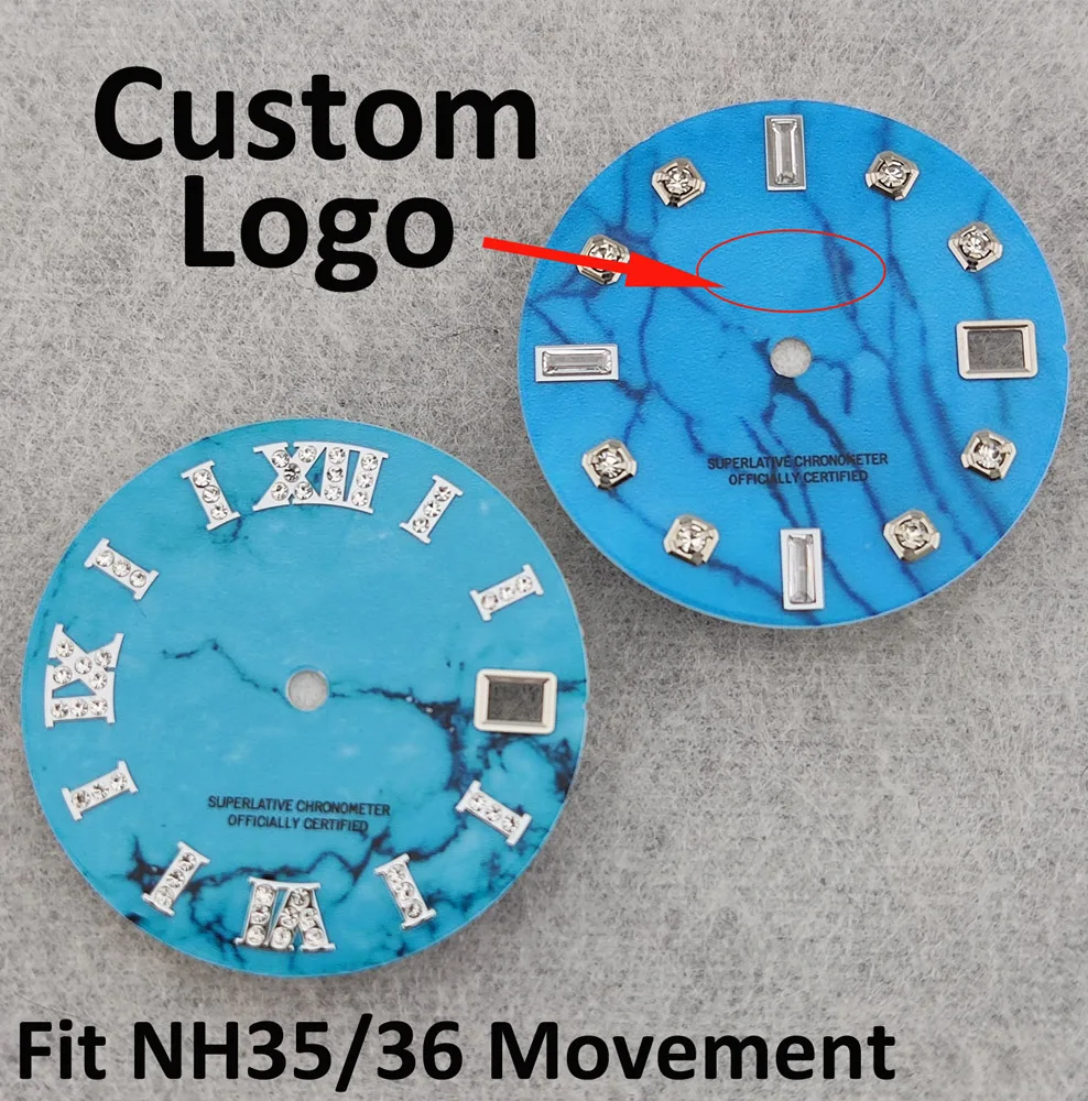 Циферблат 28 5 мм циферблат NH35 встроенный бриллиантовый один календарь треснутый