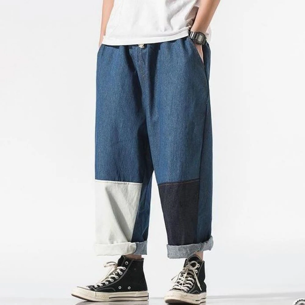 Streetwear Men Jeans Pants Ankle-length Japanese Casual Jeans Men Fashion Jogging Pants Male Large Size Baggy Harem  Loose