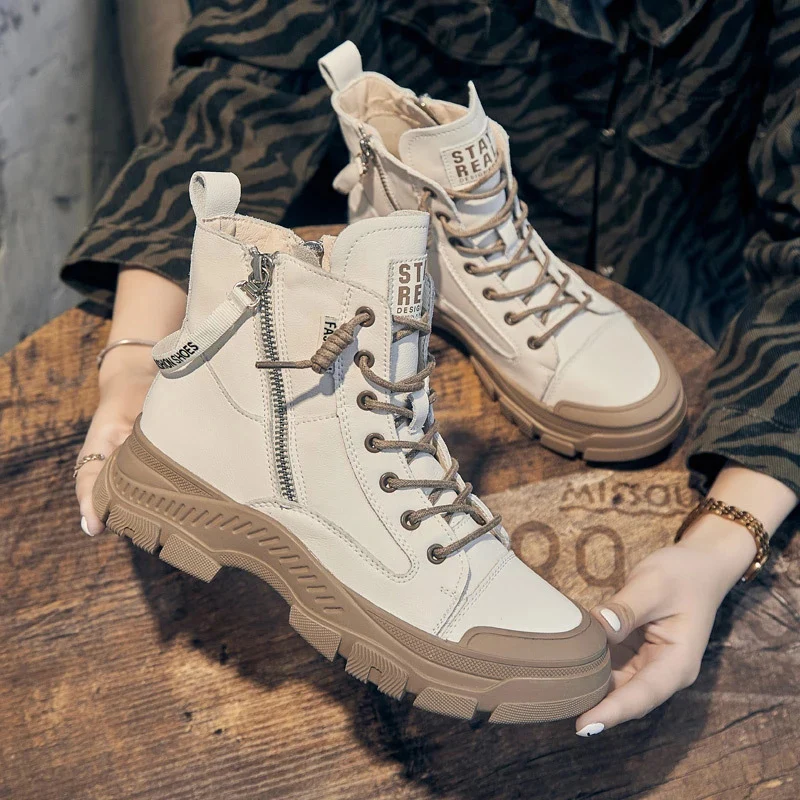 

2021 Boots Autumn Early Winter Shoes Genuine Leather Fashion Boots for Women Thick Sole Women Ankle Boots Brand Ladies Boots