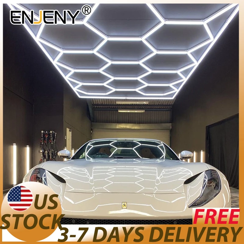 

US Stock Car Detailing Led Garage Light Hexagon Grid Systems Honeycomb Ceiling Lights for Autocare Workshop Gym Supermarket