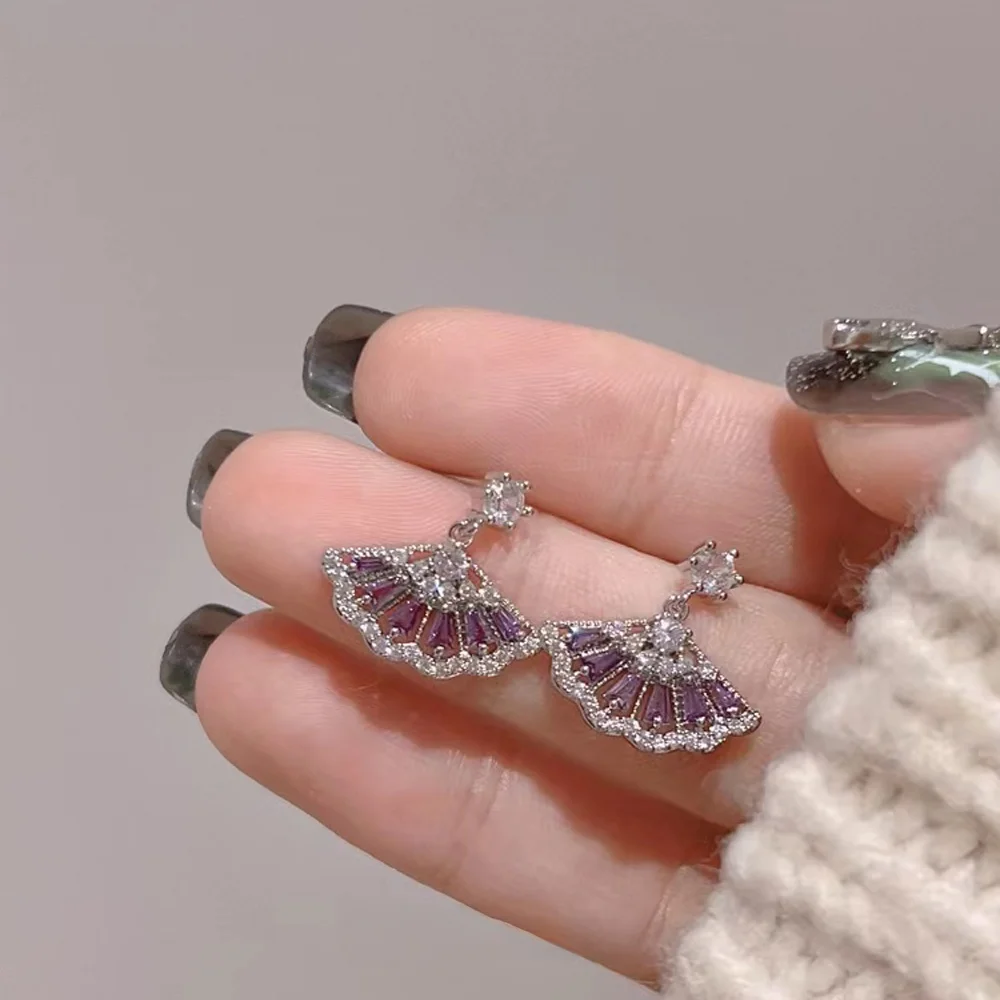 Ziluo Secret Fan новые китайские серьги в форме веера с фиолетовым цирконием легкие