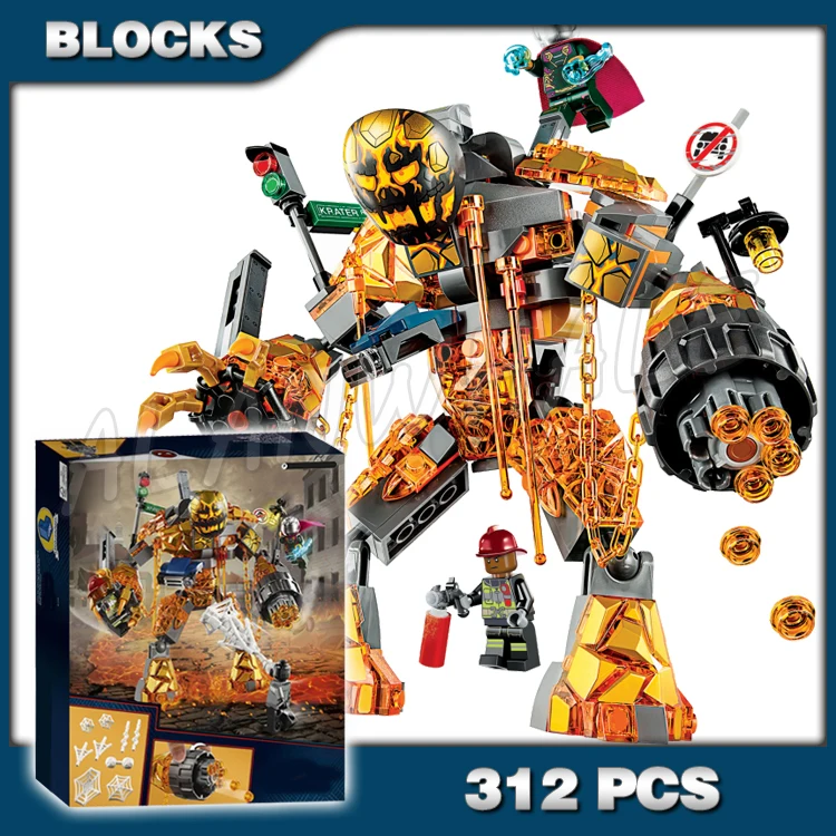 

312pcs Super Fighter Revengers Spider Molten Battle Melting Lava Fire Mysterio 11313 Building Blocks Toy Compatible With Model
