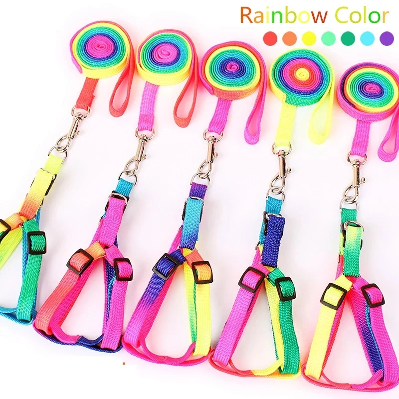 

Color Rainbow Pet Dog Collar Harness Leash Soft Walking Harness Lead Colorful and Durable Traction Rope Nylon 120cm Accessories