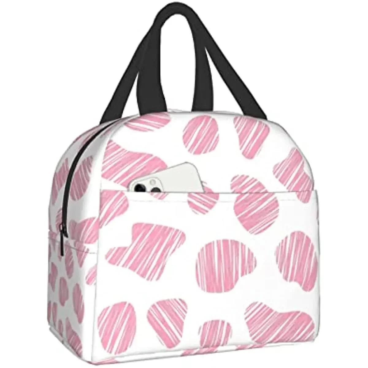 

Розовый Ланч-бокс из коровьей кожи, изоляционная сумка для обедов для мужчин и женщин, многоразовые сумки-тоуты, идеально подходит для офиса, кемпинга, пешего туризма, пикника, пляжа