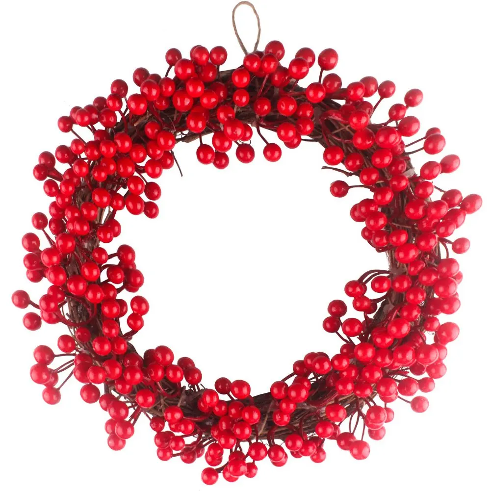

35CM Thanksgiving Day Fall Wreath Red Berry Front Door Wall Hanging Garlands Farmhouse Seasonal Artificial Decorations