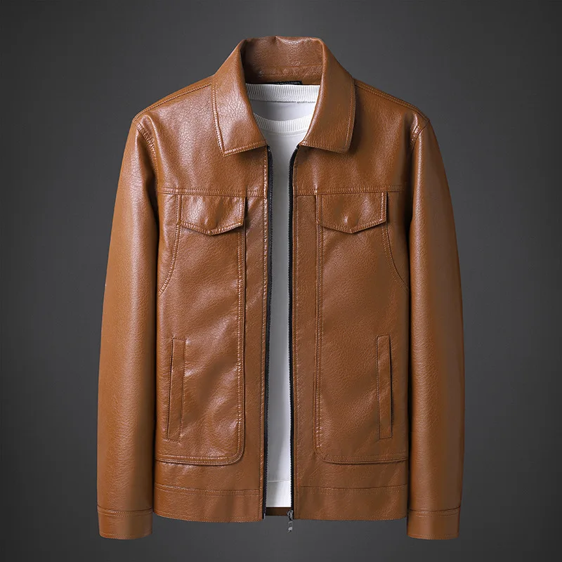 Осень 2023 новинка мужская кожаная куртка с лацканами Молодежная Красивая