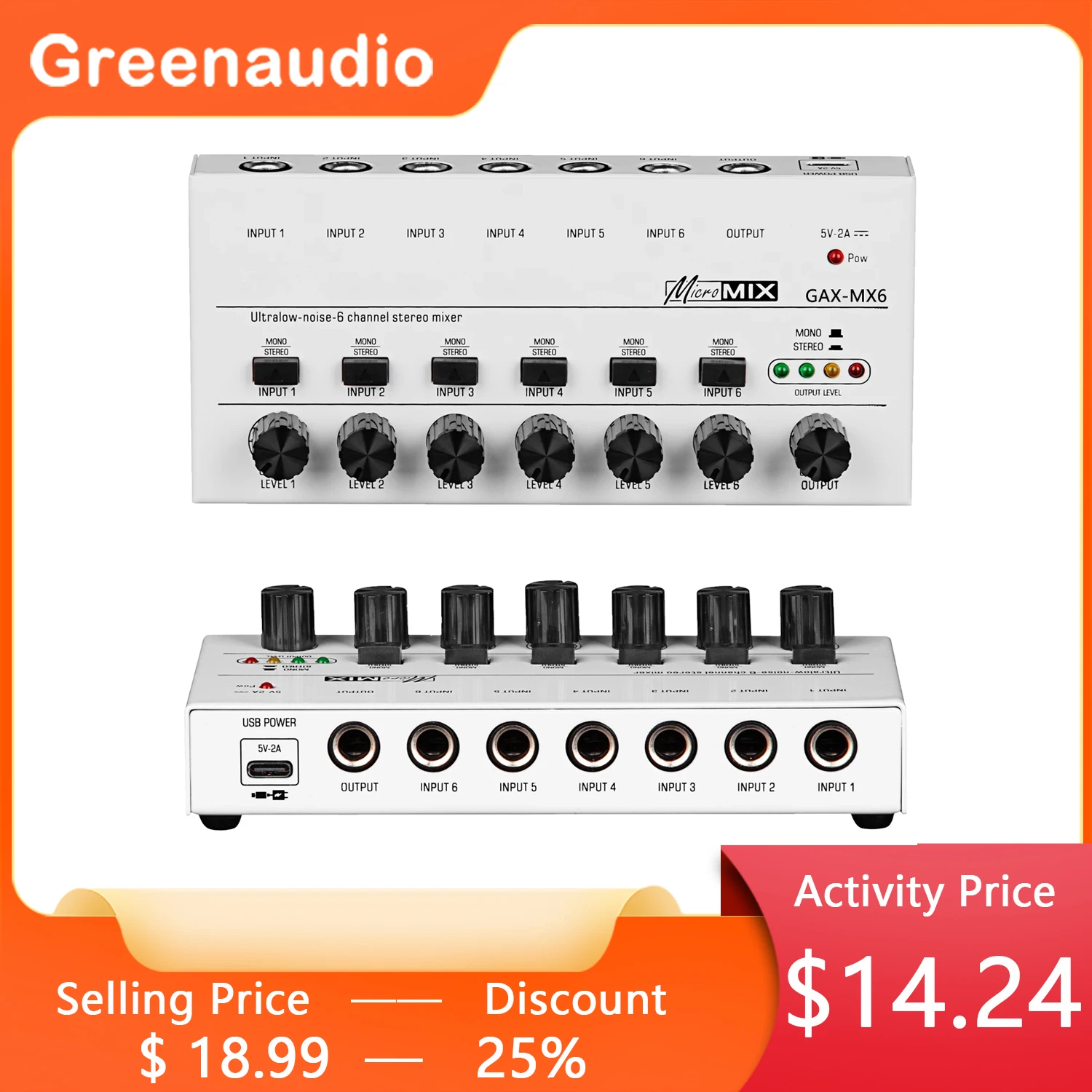 

GAX-MX6 OEM/ODM 6-канальный сверхнизкошумный линейный миксер, мини миксер с аудио, USB-миксер для электронных инструментов