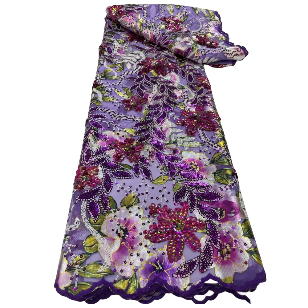 

LJ Nice Flowers Pattern African Style Evening Gowns Sewing For Women Sequins Embroidered Gauze Fabrics Net Textile Tulle Laces