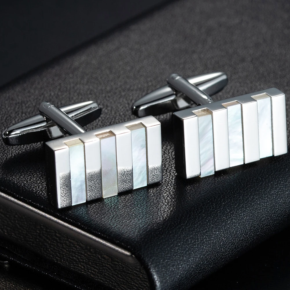 

Silver Color Top Quality Shell Inlaid Cufflinks Men's Shirt Cuff Button Custom Formal Dress Wedding Bridegroom Suit Anniversary